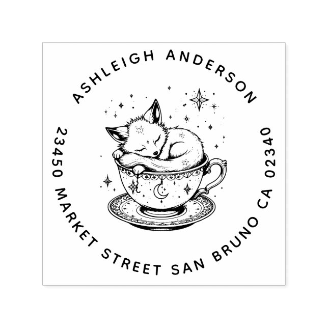 Cosy Baby Fox Snugglage Teacup Moon Stars Adresse Permastempel (Design)