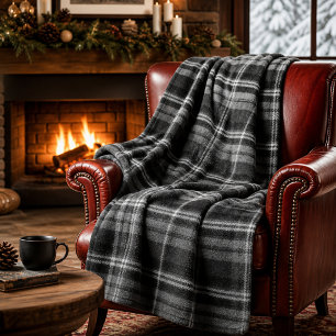 Cosy Black Tartan Fleece Blanket