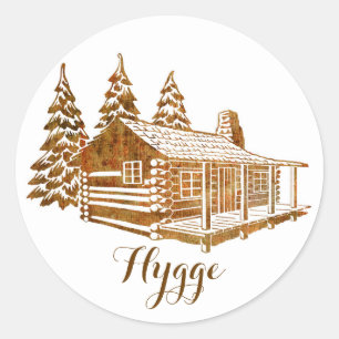 Cosy Blockhaus - Hygge oder Ihr eigener Text Runder Aufkleber