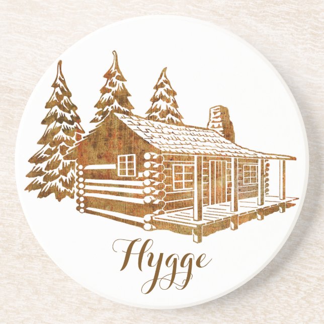 Cosy Blockhaus - Hygge oder Ihr eigener Text Sandstein Untersetzer (Vorne)