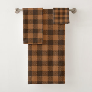 Cosy Brown Kariert Buffalo Print Muster Badhandtuch Set