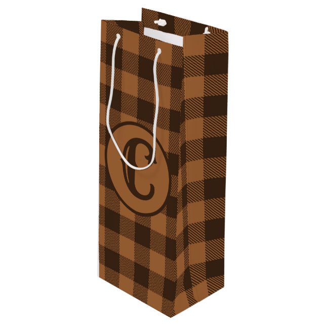 Cosy Brown Kariert Buffalo Print Muster Geschenktüte Für Weinflaschen (Vorderseite Schrägansicht)