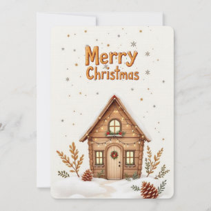 Cosy Cabin Christmas Card   Rustikaler Urlaub Einladung