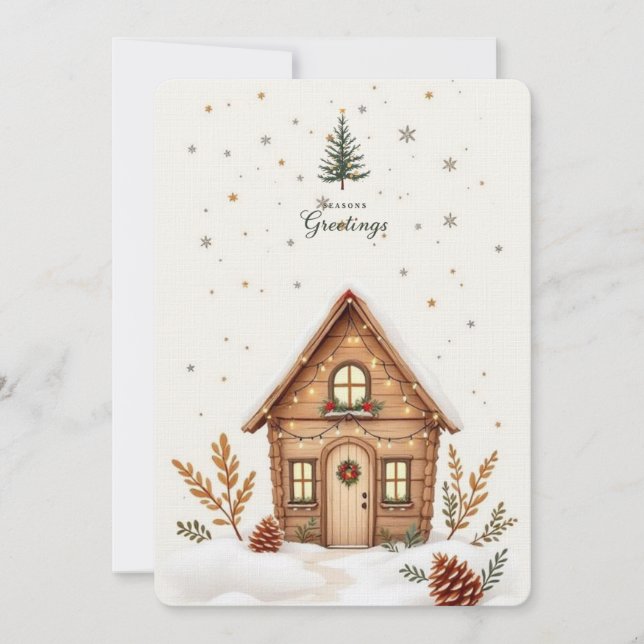 Cosy Cabin Christmas Card | Rustikaler Urlaub Einladung (Vorderseite)