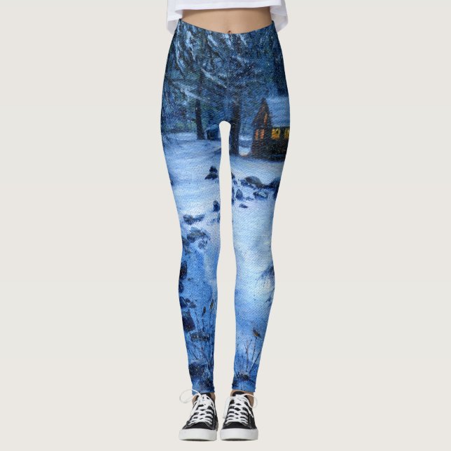 "Cosy cabin in the Snow" Leggings (Vorderseite)