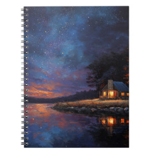 Cosy Cabin Reflections Starry Twilight Notebook Notizblock