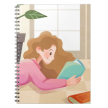 Cosy Cartoon Girl Reading Notebook Cover