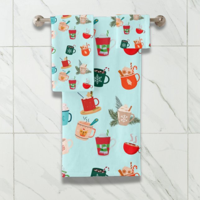 Cosy chocolat chaud latte d'hiver chocolat festif  (Cozy winter latte hot chocolate festive cocoa bath towel set)