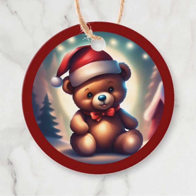 Cosy Christmas Teddy Bowtie TWArt Geschenkanhänger (Vorderseite)