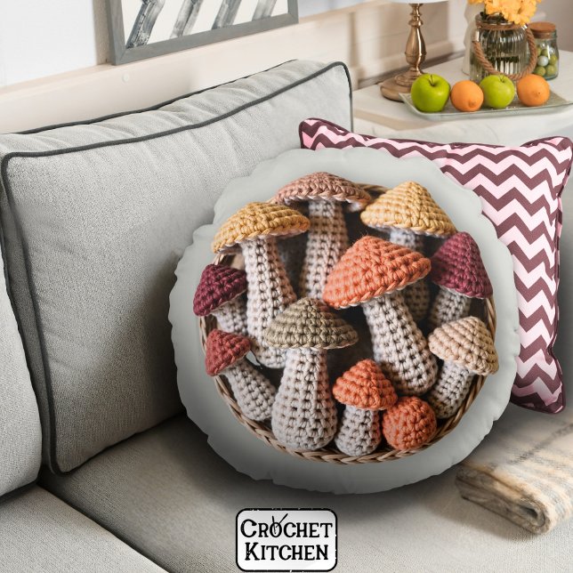 Cosy Cotattcore Crochet Mushroom Basket Rundes Kissen (Von Creator hochgeladen)