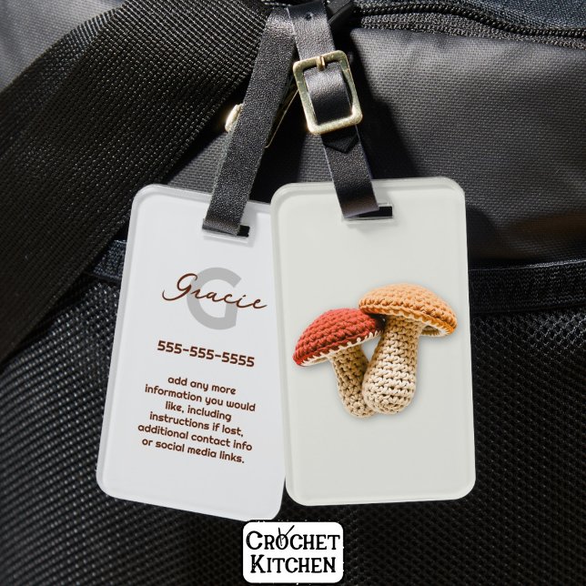 Cosy Cotattecore Crochet Mushroom Monogram Name Gepäckanhänger (Von Creator hochgeladen)