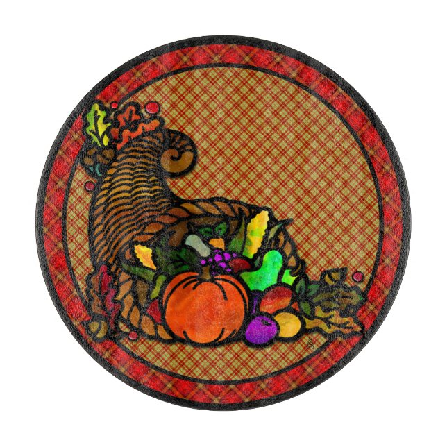 Cosy Country Cornucopia auf der Karierten Charcute Schneidebrett (Vorderseite)