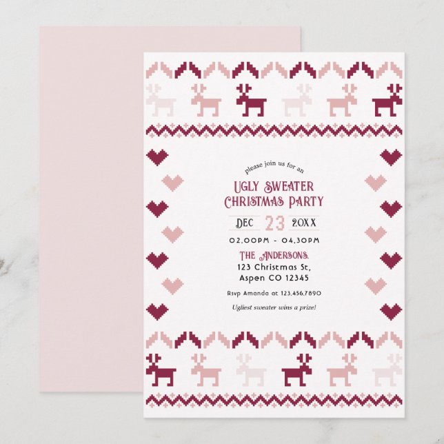 Cosy Cranberry Ugly Sweater Christmas Party Einladung (Vorne/Hinten)