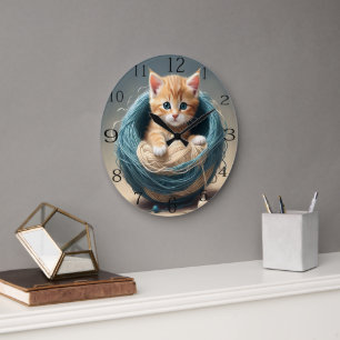 "Cosy Cuddles: The Kitten's Wooly Retreat" Große Wanduhr