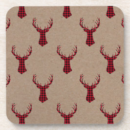Cosy Deer Kraft Karierte Weihnachten Getränkeuntersetzer