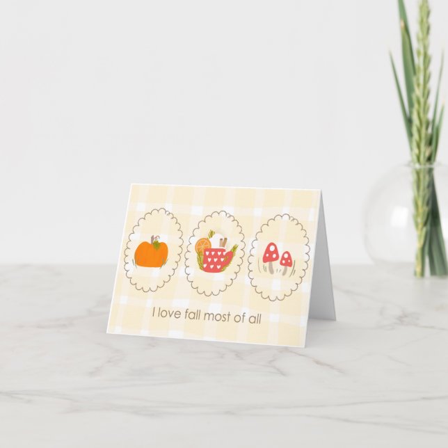 Cosy Fall Harvest Season Holiday Pumpkin Gingham Karte (Vorderseite)