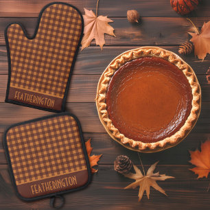 Cosy Fall Orange & Brown Buffalo Kariert Gingham Ofenhandschuh & Topflappen-Set