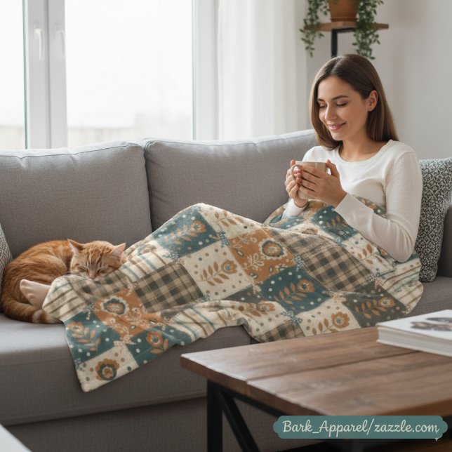 Cosy Fall Patchwork | Rustikales, florales und Kar Fleecedecke (Von Creator hochgeladen)