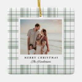 Cosy Flannel Karierte Weihnachtsfotokarte - Grün Keramikornament