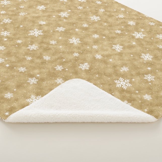 Cosy Gold Glitzer Stars Snowflakes Sherpa Blanka Sherpadecke (3/4)