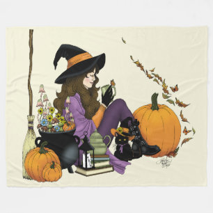 Cosy Hexe Vibes Halloween Pumpkins Lila Fleecedecke