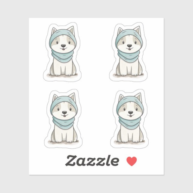 Cosy Husky Illustration - kundenspezifisch geschni Aufkleber (Blatt)