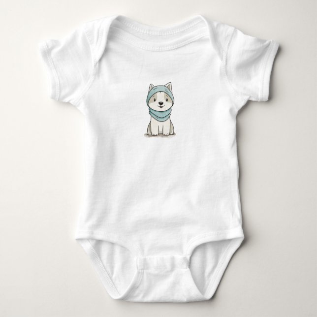 Cosy Husky Illustration - kundenspezifisch geschni Baby Strampler (Vorderseite)