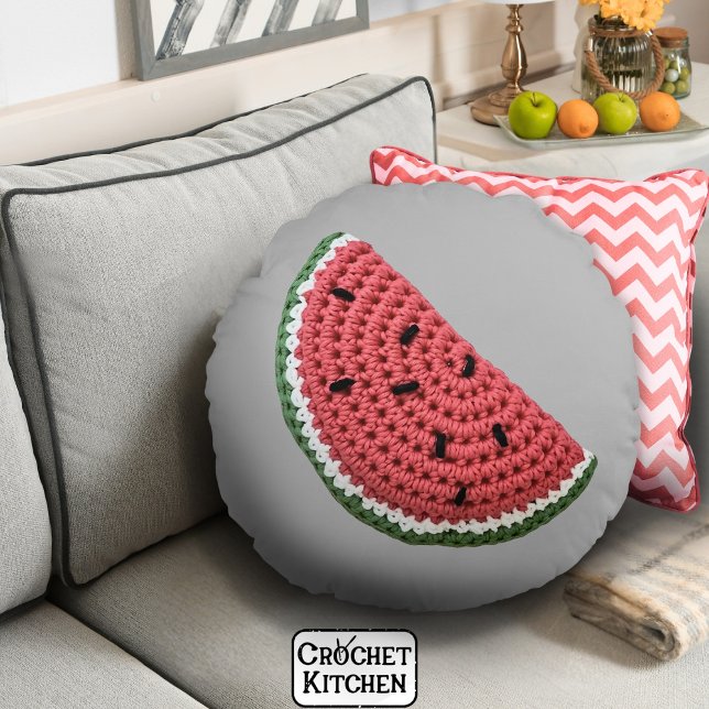 Cosy Minimal Oma Vibe Crochet Watermelon Rundes Kissen (Von Creator hochgeladen)