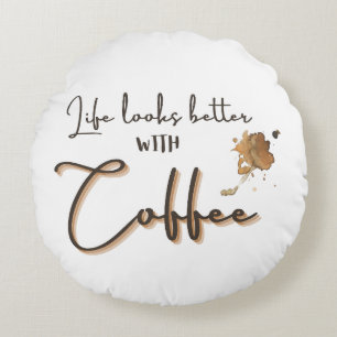 "Cosy Mornings: Pillow with Coffee" Rundes Kissen