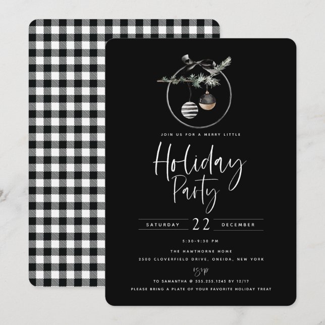 Cosy Nature Wreath Black Holiday Party Einladung (Vorne/Hinten)