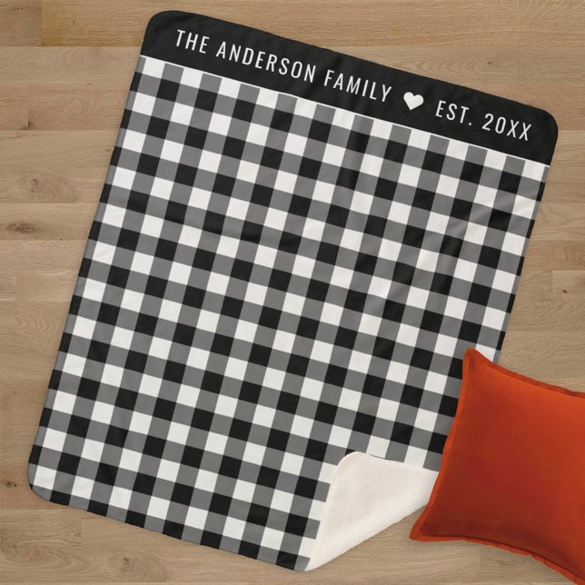 Cosy noir et blanc Buffalo Plaid Family Monogramme (Créateur téléchargé)