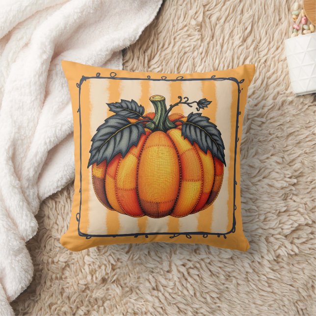 Cosy Patchwork Pumpkin - Autumn Farmhouse Quilt Kissen (Decke)