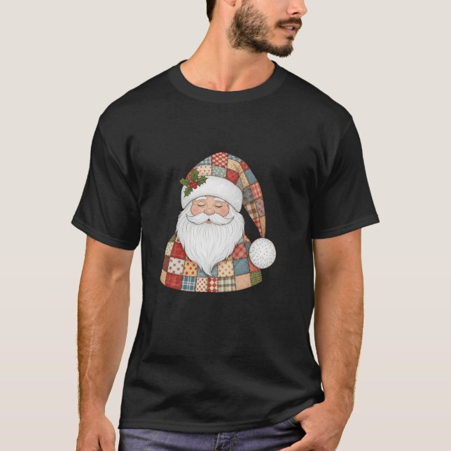 Cosy Patchwork Santa Claus Design T-Shirt (Vorderseite)