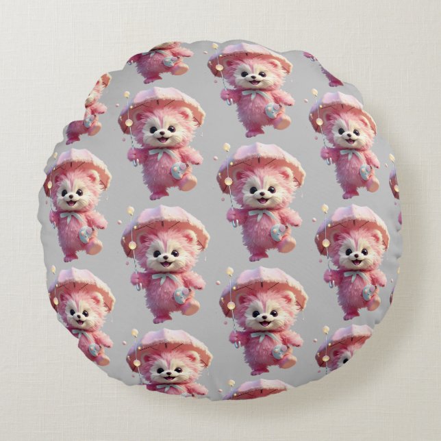 "Cosy Pink Joy" Rundes Kissen (Vorderseite)