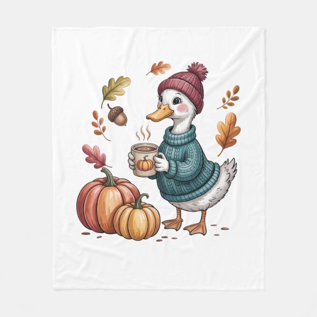 Cosy Pumpkin Coffee Goose Fall Art Fleecedecke (Vorderseite)