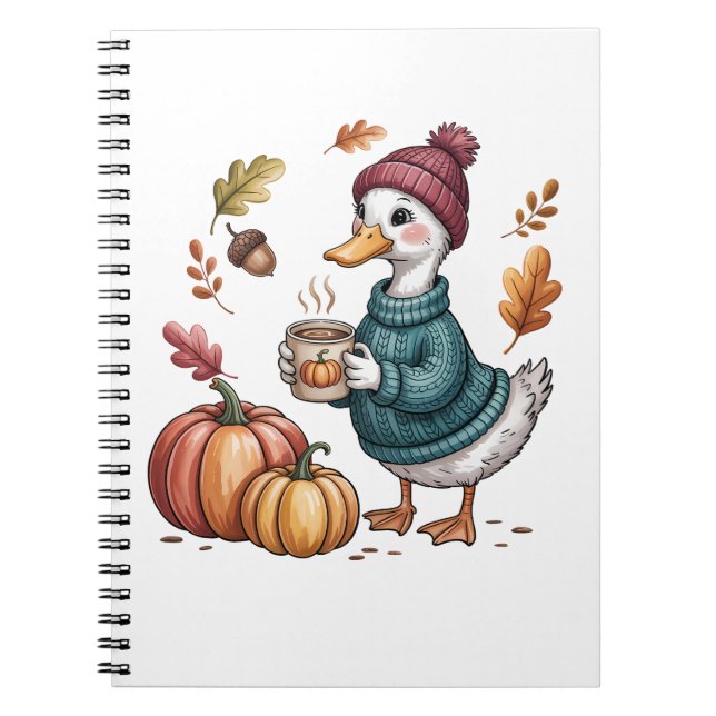 Cosy Pumpkin Coffee Goose Fall Art Notizblock (Vorderseite)