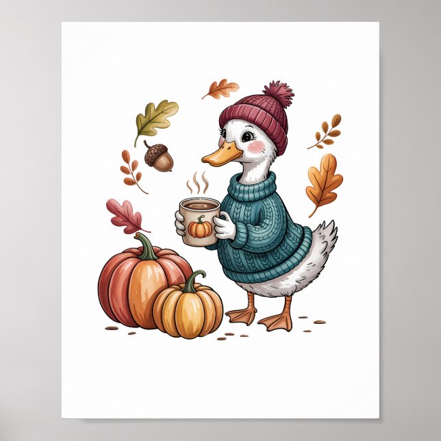 Cosy Pumpkin Coffee Goose Fall Art Poster (Vorne)