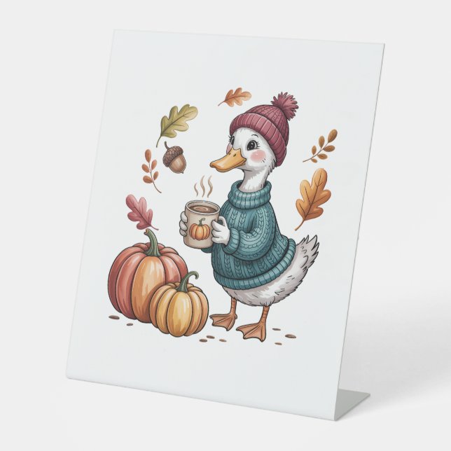 Cosy Pumpkin Coffee Goose Fall Art Sockelschild (Vorderseite)
