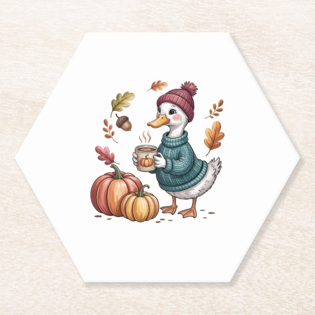 Cosy Pumpkin Coffee Goose Fall Art Untersetzer (Vorderseite)