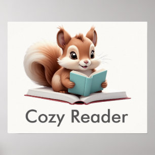 Cosy Reader Squirrel Woodland Kinderzimmer Poster