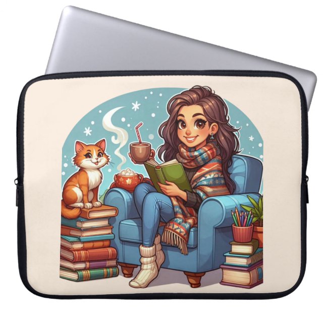 Cosy Reading Girl Laptopschutzhülle (Vorderseite)