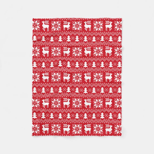 Cosy Red Christmas Sweater Inspiriertes Muster Fleecedecke (Vorderseite)
