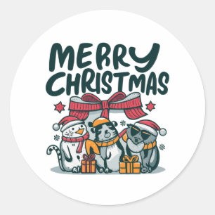 Cosy Trio Critters Weihnachtsmann & Geschenke Runder Aufkleber