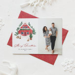 Cosy Watercolor Rote Weihnachtsfeiertage Foto Feiertagskarte<br><div class="desc">Frohe Weihnachten! Senden Sie warme Weihnachtsgrüße an Familie und Freunde mit dieser anpassbaren Weihnachtsflachkarte. Es zeichnet sich durch eine Aquarellrot-Weihnachtsweihnachtslandschaft mit einer skurrilen Winterwunderlandszene aus. Personalisieren Sie diese Aquarell Foto Weihnachtskarte,  indem Sie Ihre eigenen Details. Diese gemütliche Weihnachtskarte ist auf anderen Hütten erhältlich.</div>