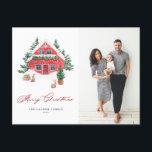 Cosy Watercolor Rote Weihnachtsfeiertage Foto Feiertagspostkarte<br><div class="desc">Frohe Weihnachten! Senden Sie warme Weihnachtsgrüße an Familie und Freunde mit dieser anpassbaren Weihnachtspostkarte. Es zeichnet sich durch eine Aquarellrot-Weihnachtsweihnachtslandschaft mit einer skurrilen Winterwunderlandszene aus. Personalisieren Sie dieses Aquarell Foto Weihnachtskarte,  indem Sie Ihre eigenen Details. Diese gemütliche Weihnachts-Hütte-Postkarte ist auf anderen Cardstock erhältlich.</div>