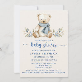 Cosy Watercolor Teddy Bear Winter Baby Dusche Einladung