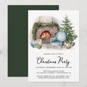 Cosy Watercolor Zuhause Weihnachten Party Einladun