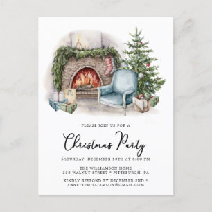 Cosy Watercolor Zuhause Weihnachten Party Einladun Postkarte