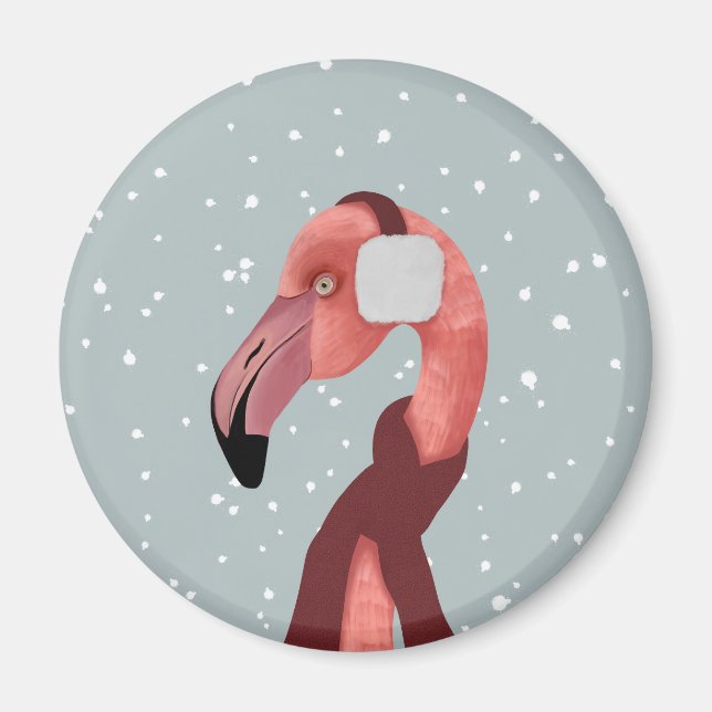 Cosy Winter Flamingo mit Scarf Magnet (Vorne)