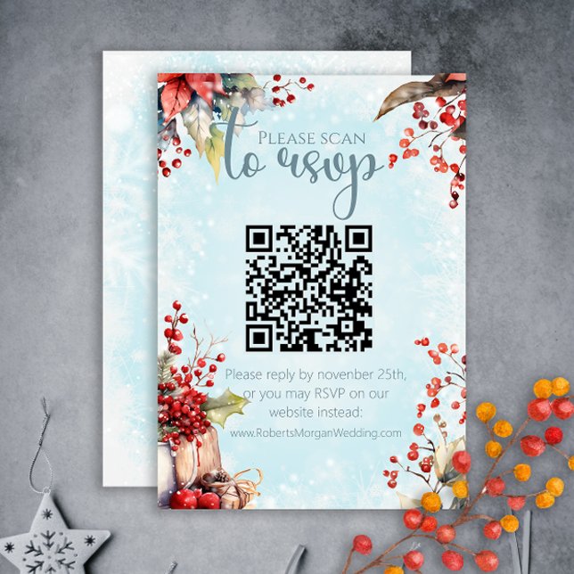 Cosy Winter Rowan Beerenbouquet QR Code Wedding RSVP Karte (Von Creator hochgeladen)